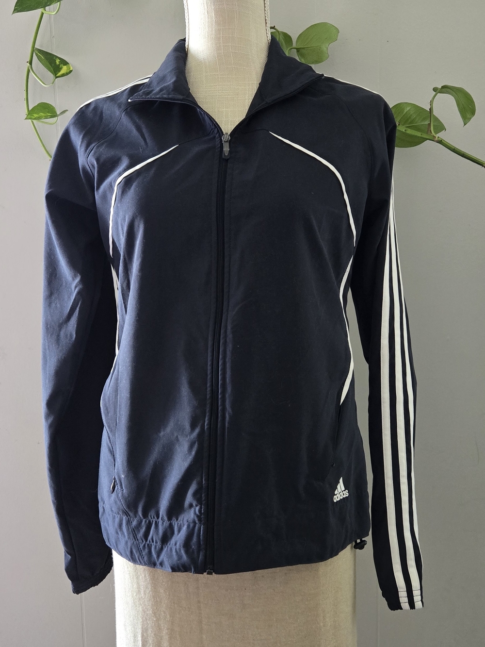 Adidas Men's Navy Track Jacket with White Stripe Details